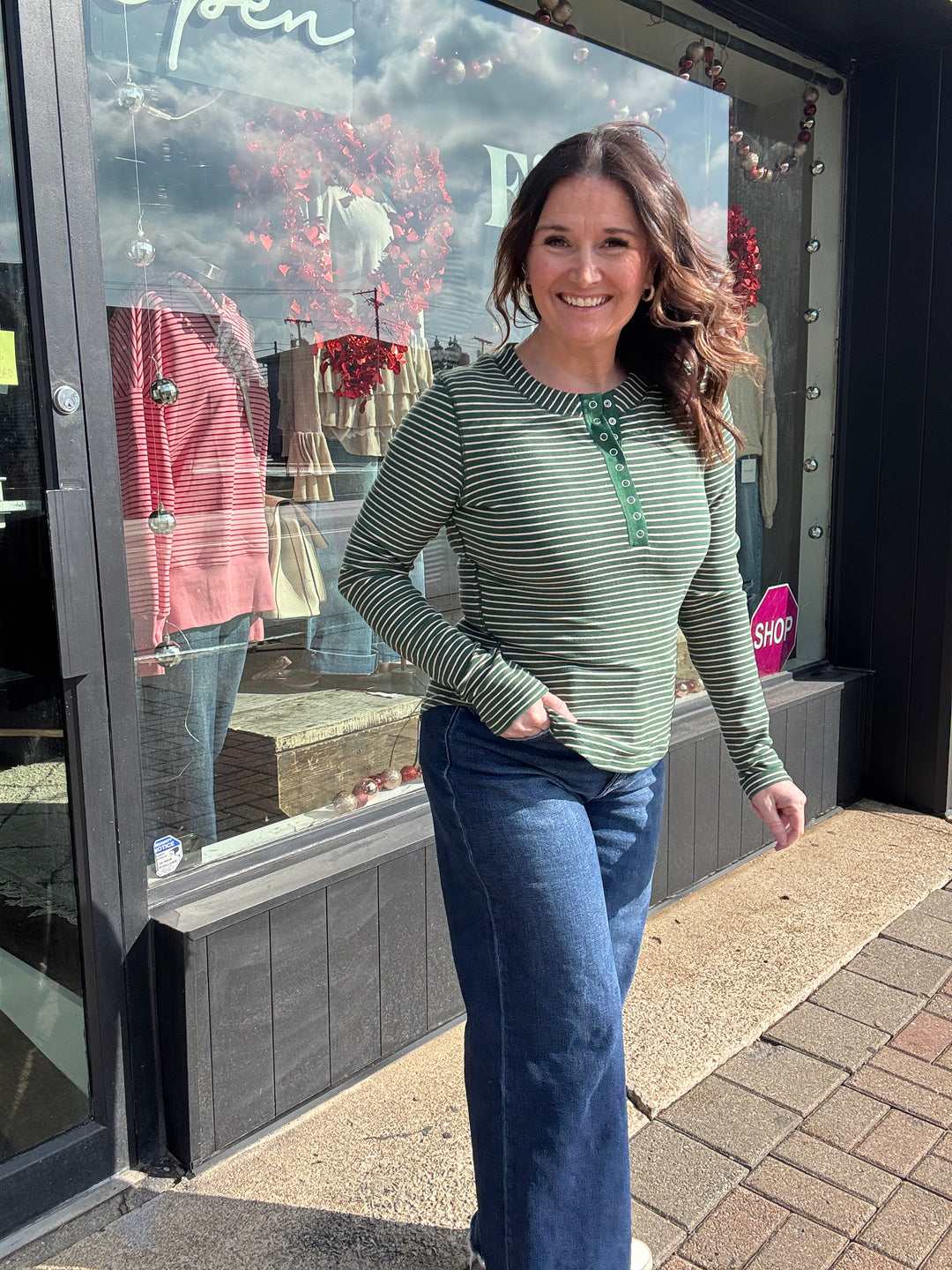 Striped Henley Knit Top