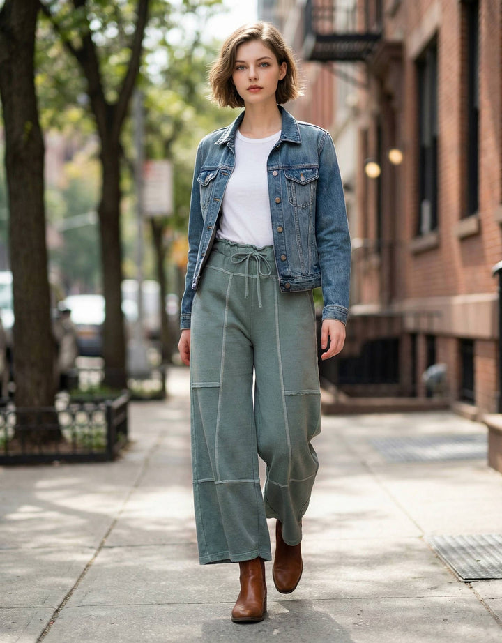 `French Terry Washed Wide Leg Pants w/ Pockets