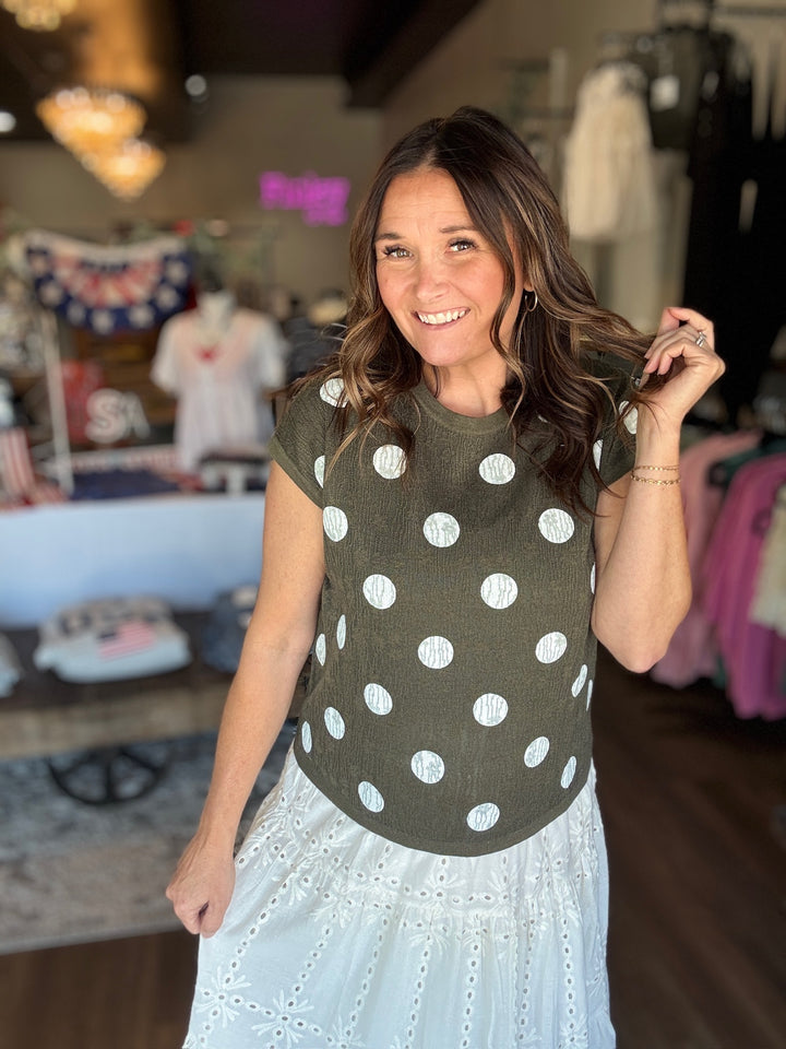 Olive Polka Dot Darling Top