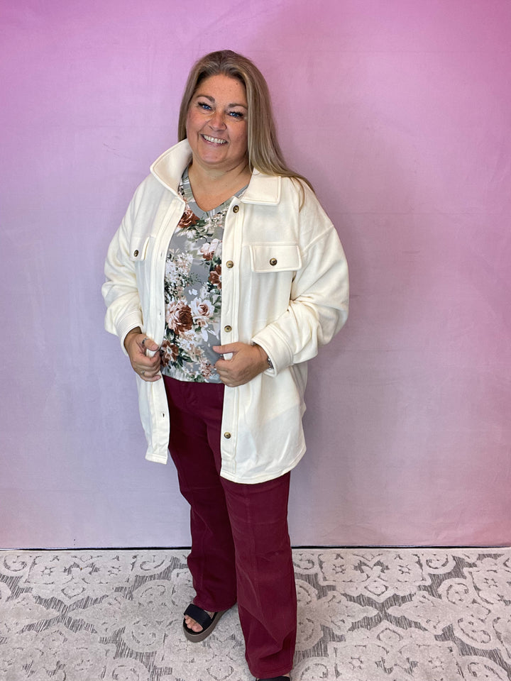 Cream Button Down Shacket
