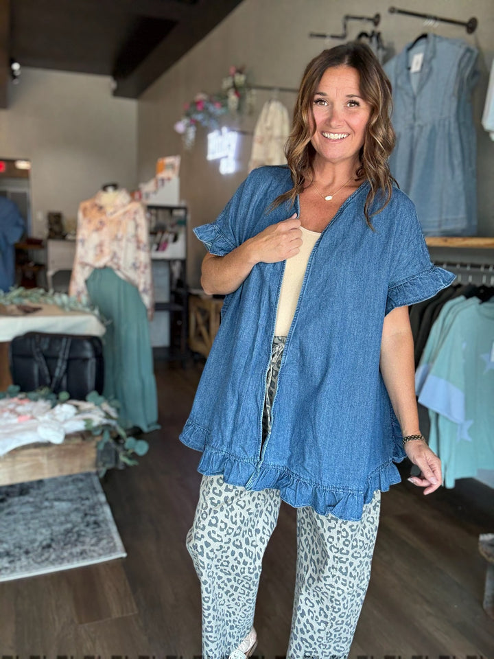 Denim Ruffle Hem Kimono