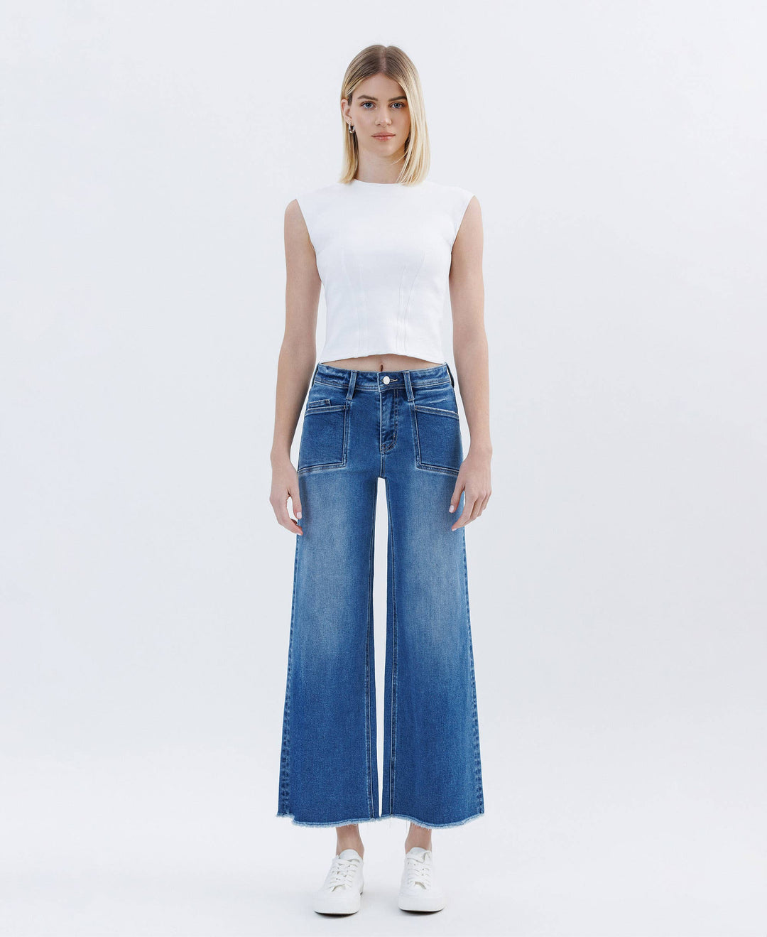 HIGH RISE RAW HEM ANKLE WIDE LEG JEANS LV1683