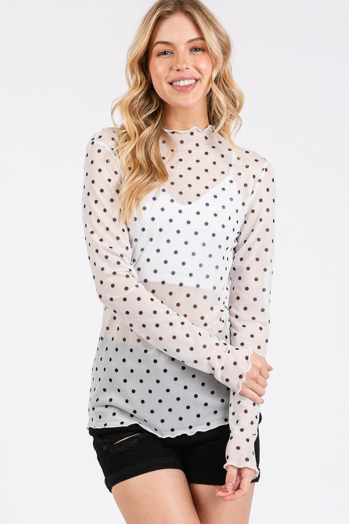 Polka Dot mesh Long Sleeve Top