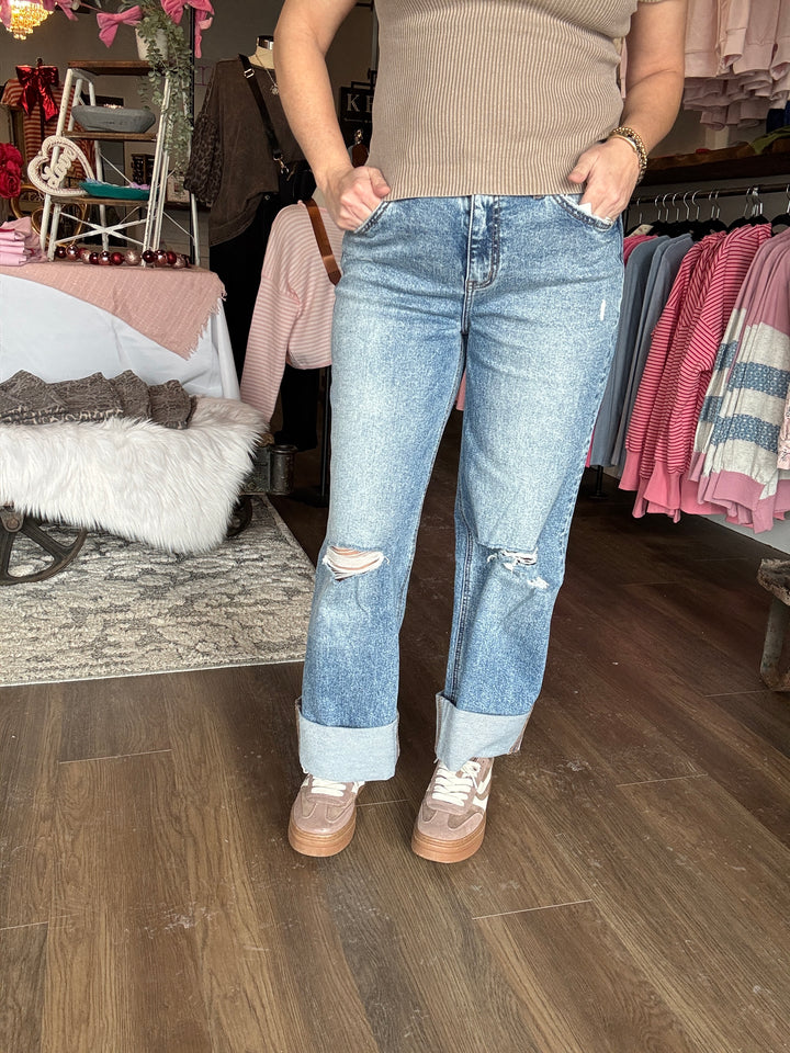 Lovervet High Rise Cuffed Baggy Wide Jeans