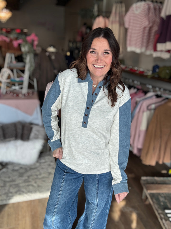 Denim Patch Grey Sweatshirt