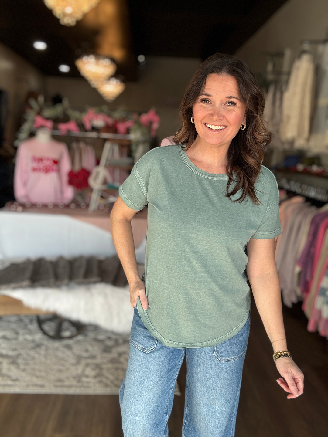 Round Neck Exposed Hem Top