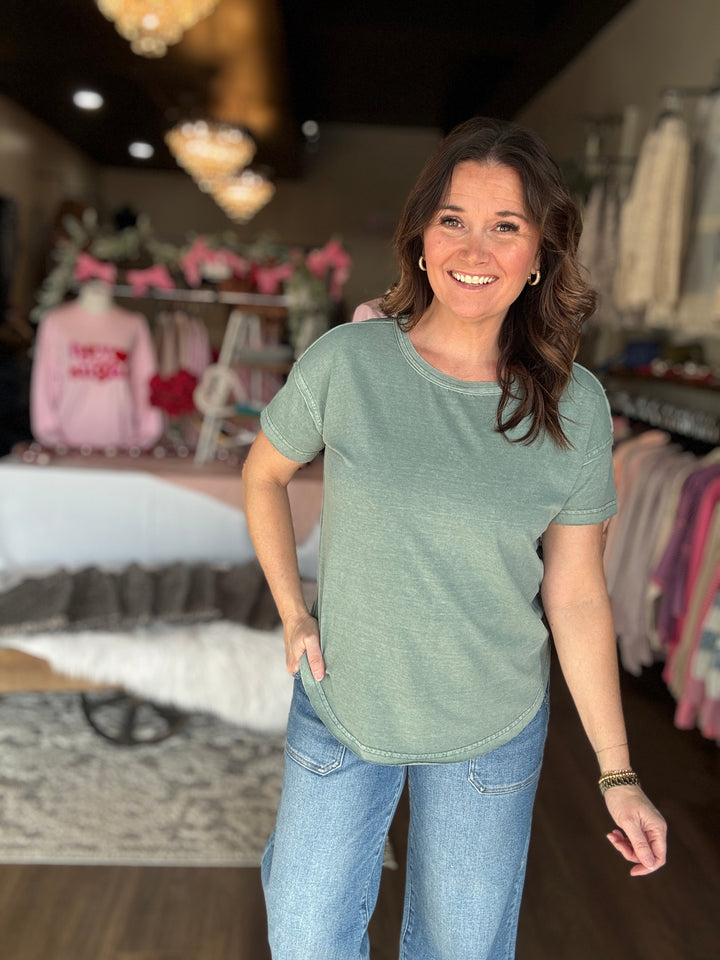 Round Neck Exposed Hem Top