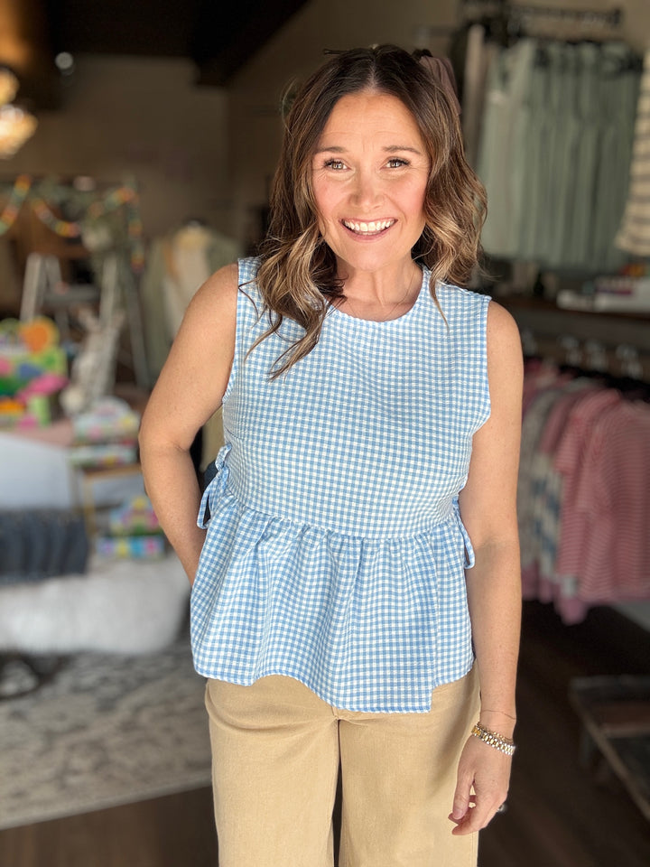 Blue Gingham Sleeveless Top