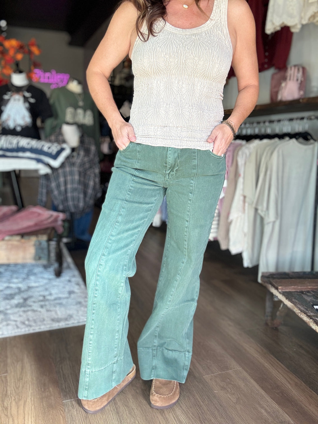 Fall Green Wide Leg Pants