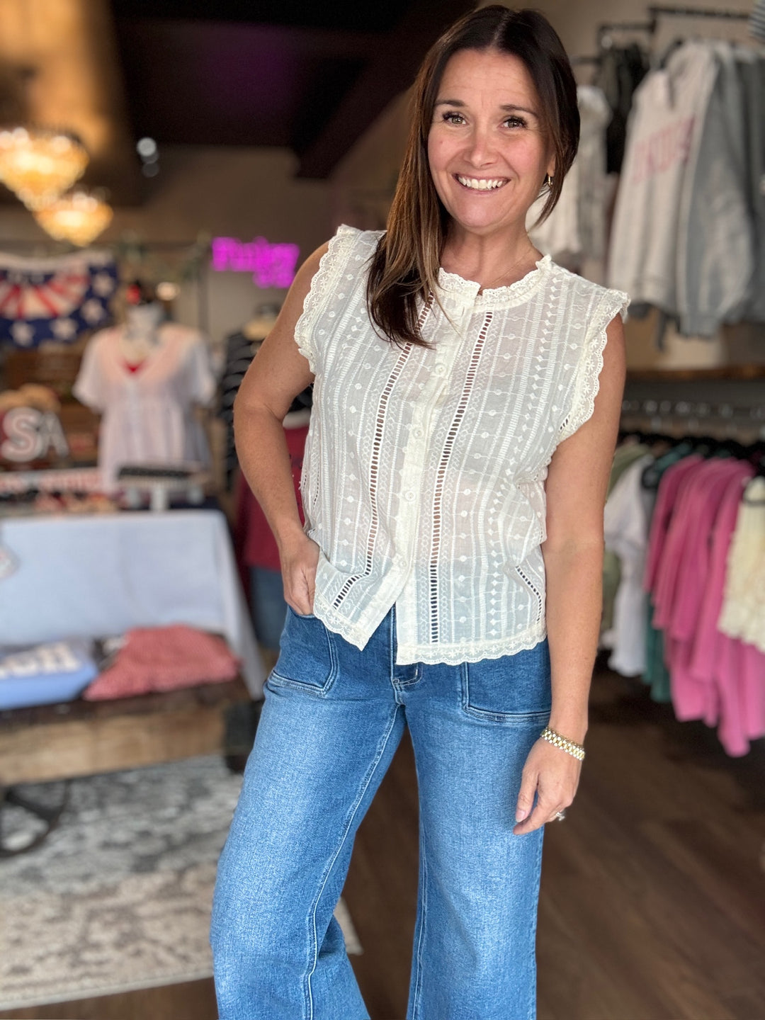 Coastal Lace Trim Blouse