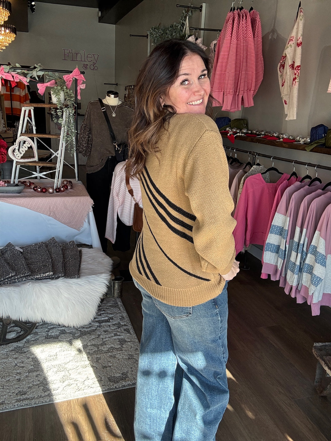 Tan Side Stripe Sweater
