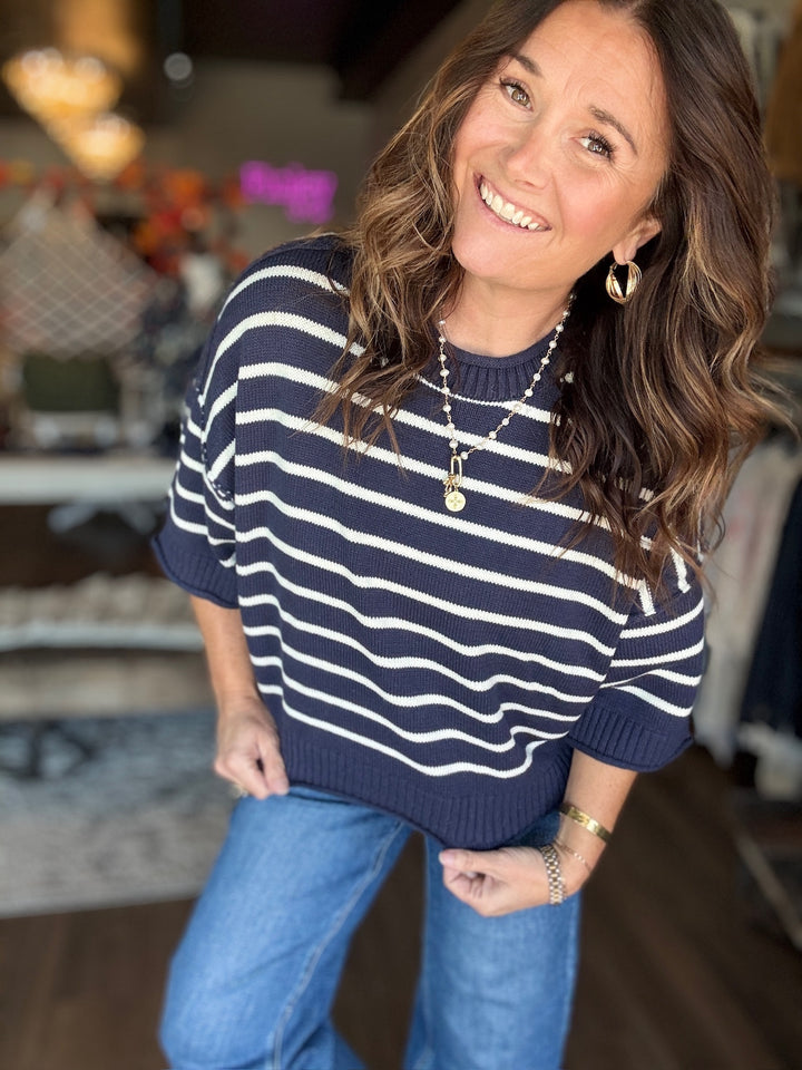 Autumn Navy Striped Sweater Top