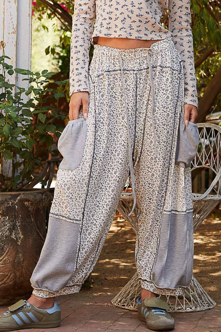 Oversized Floral Pattern Printed Knit Pants