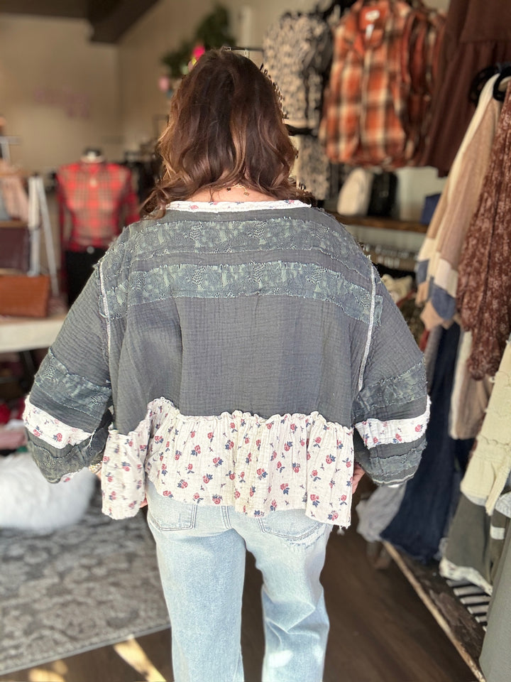 POL Floral Patchwork Top