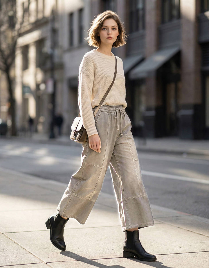 `French Terry Washed Wide Leg Pants w/ Pockets