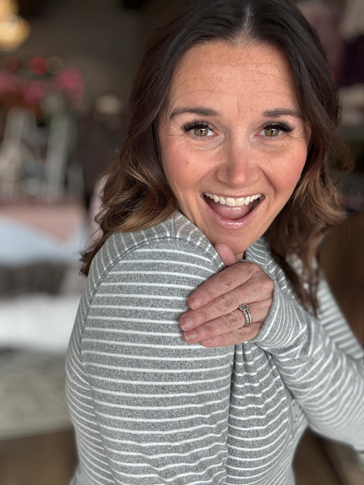 Striped Henley Knit Top