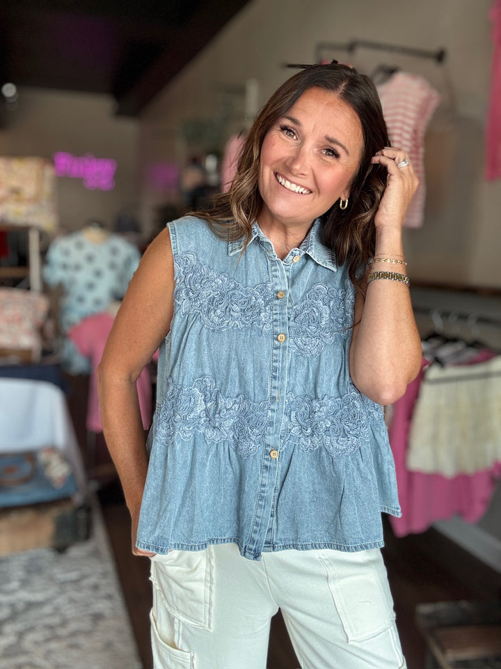 Denim Days Embroidered Tank