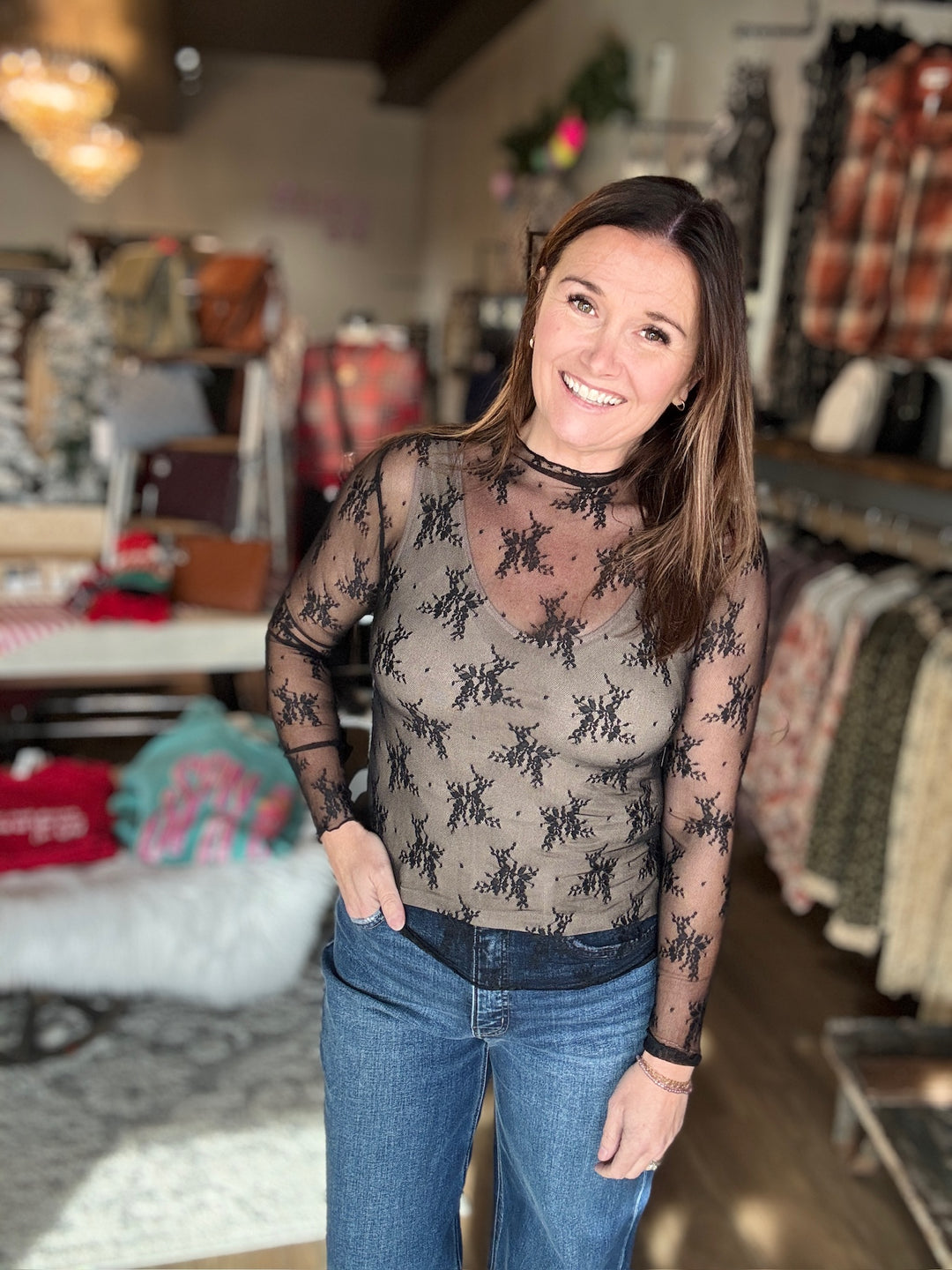 Lace Mock Neck Layering Top