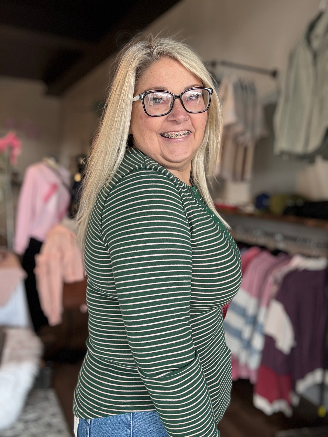 Striped Henley Knit Top