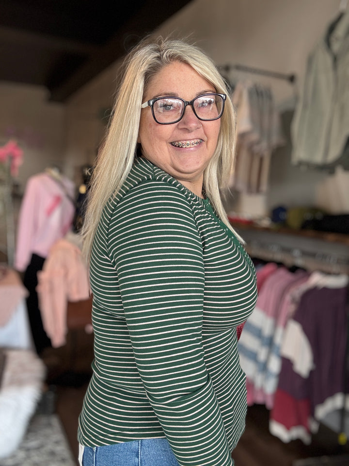 Striped Henley Knit Top