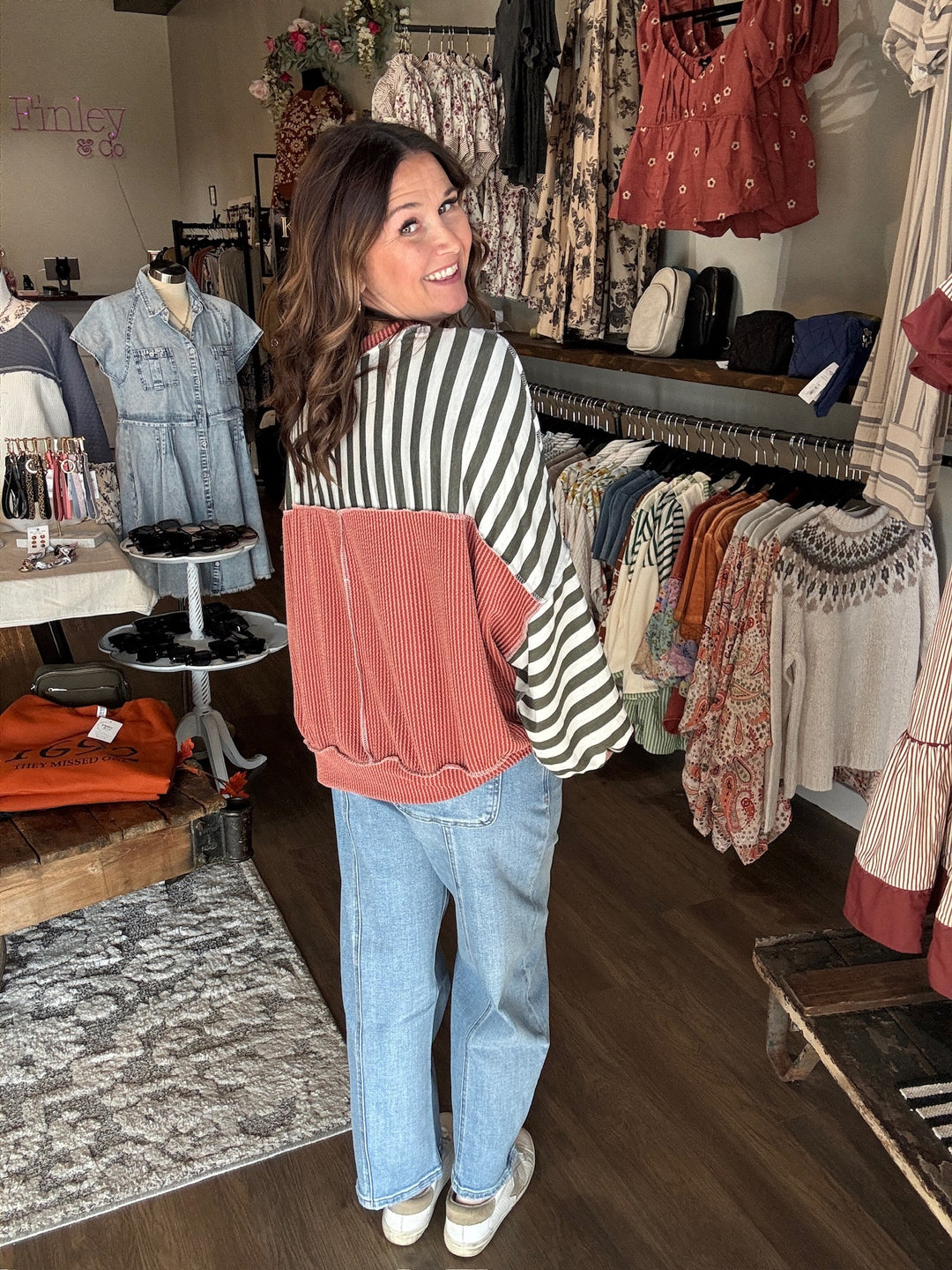 Fall Green Striped Sweatshirt