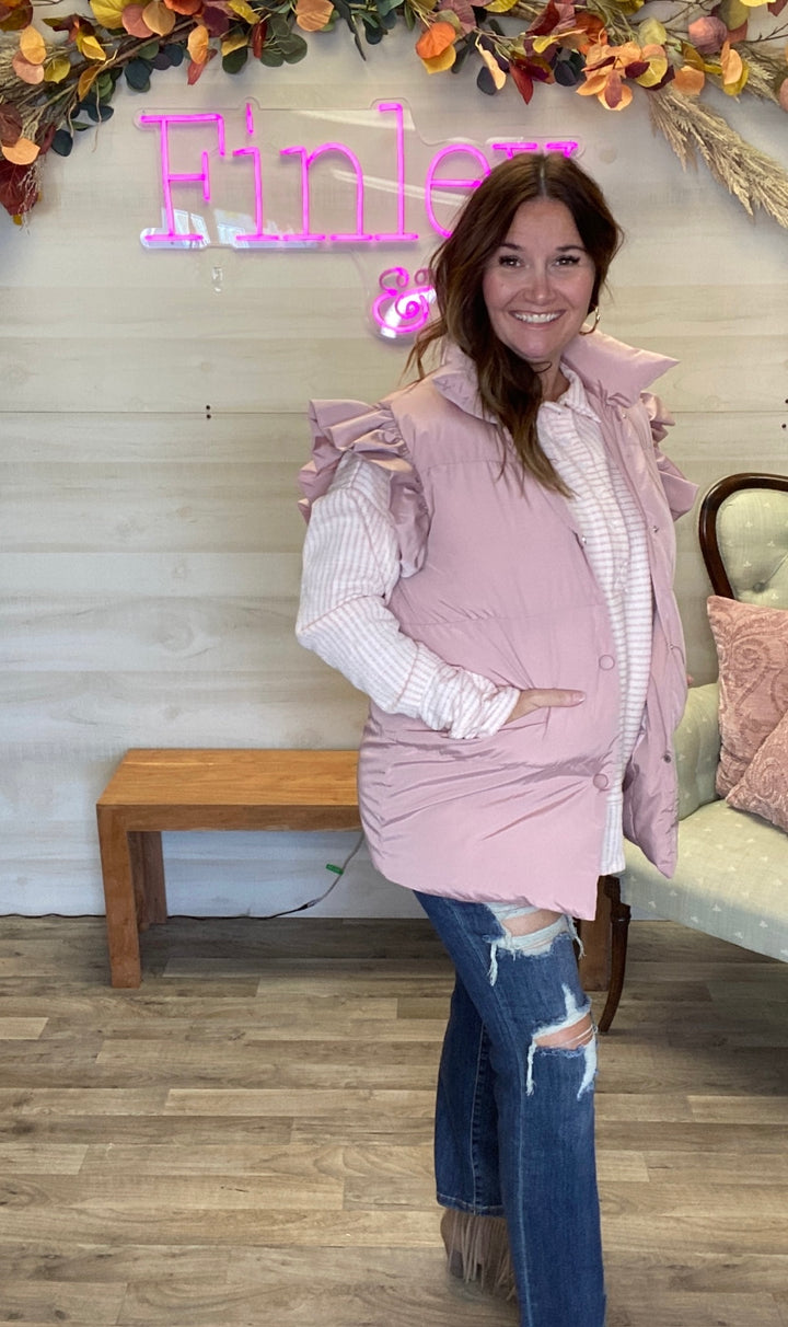Ruffle Sleeve Down Vest