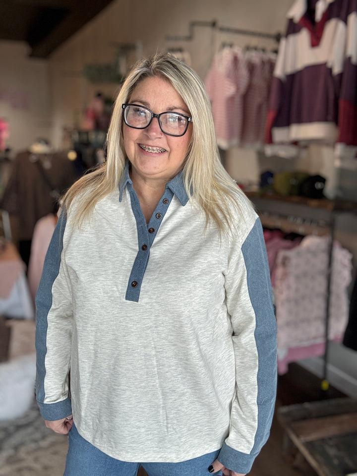 Denim Patch Grey Sweatshirt