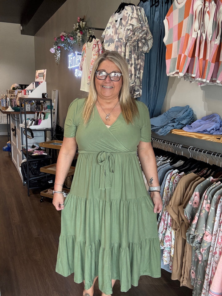 And The Why Soft Short Sleeve Tiered Midi Dress
