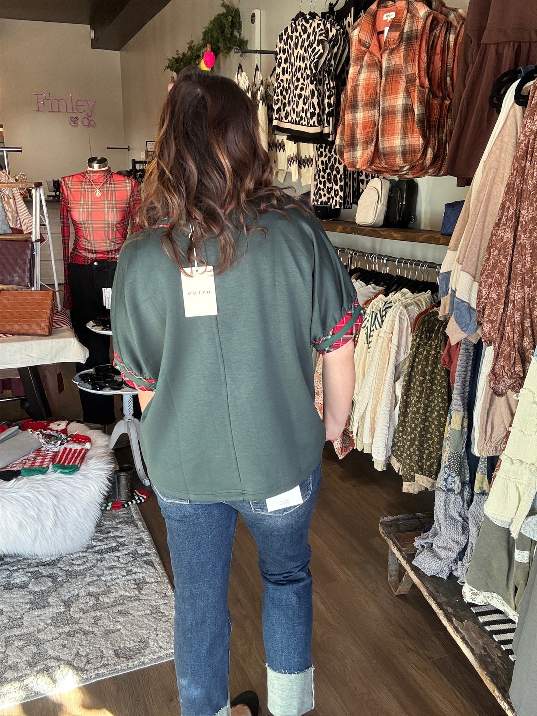 Green & Red Plaid Blouse