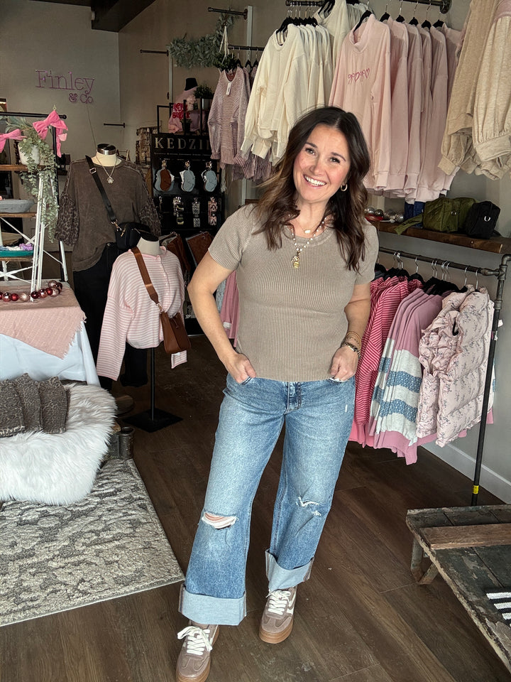 Lovervet High Rise Cuffed Baggy Wide Jeans