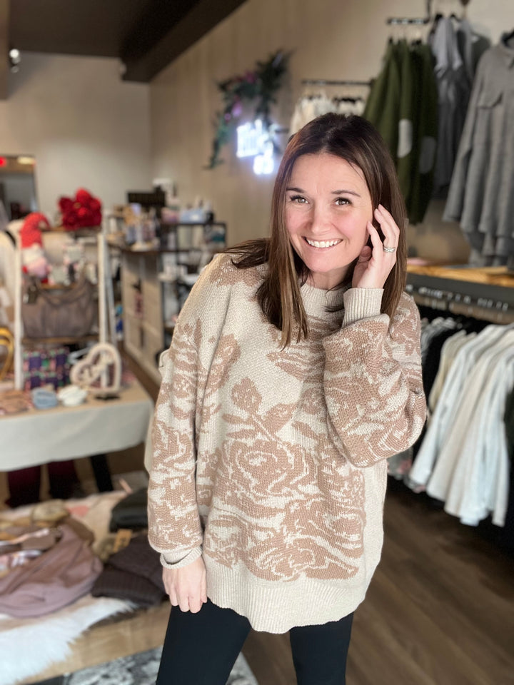 Floral Print Knit Sweater