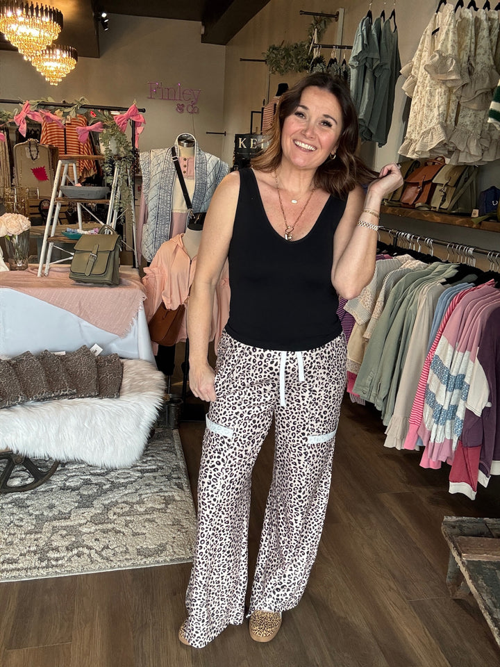 Leopard Wide Leg Knit Pants