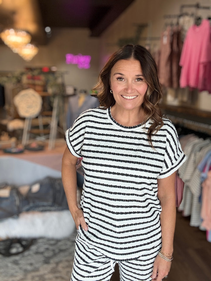 Striped Textured Knit Tee