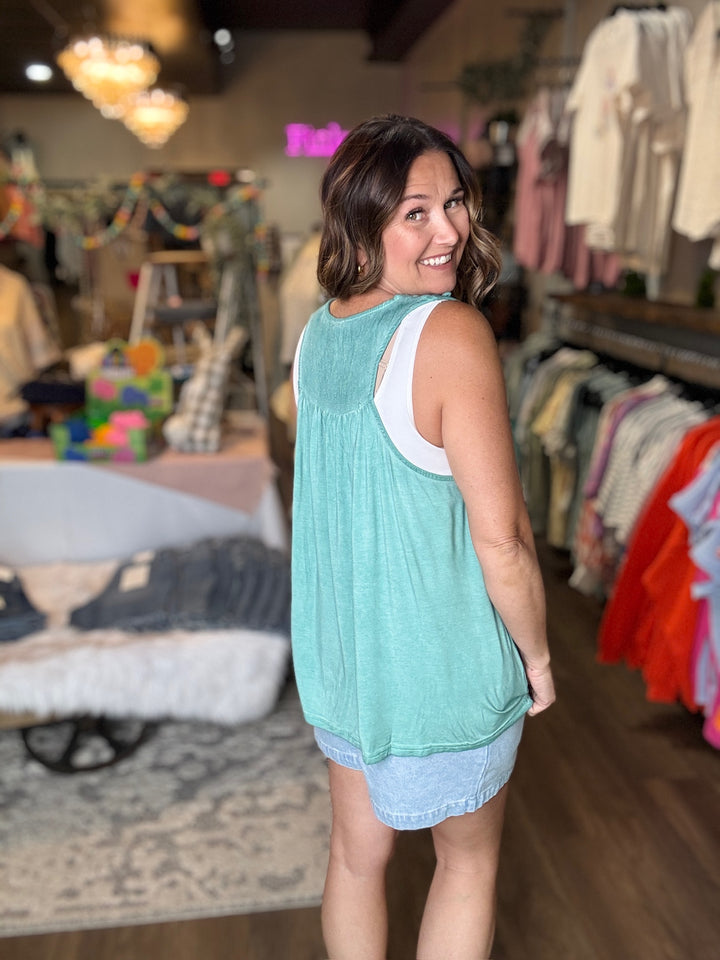 Spring Emerald Floral Lace Tank