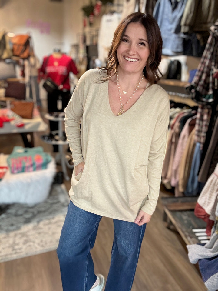 Oatmeal V Neck Sweater