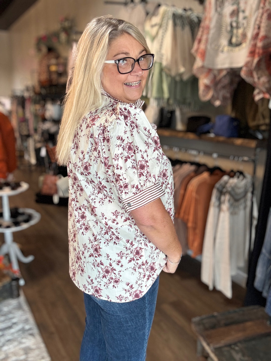 Fall Floral Button Up Top