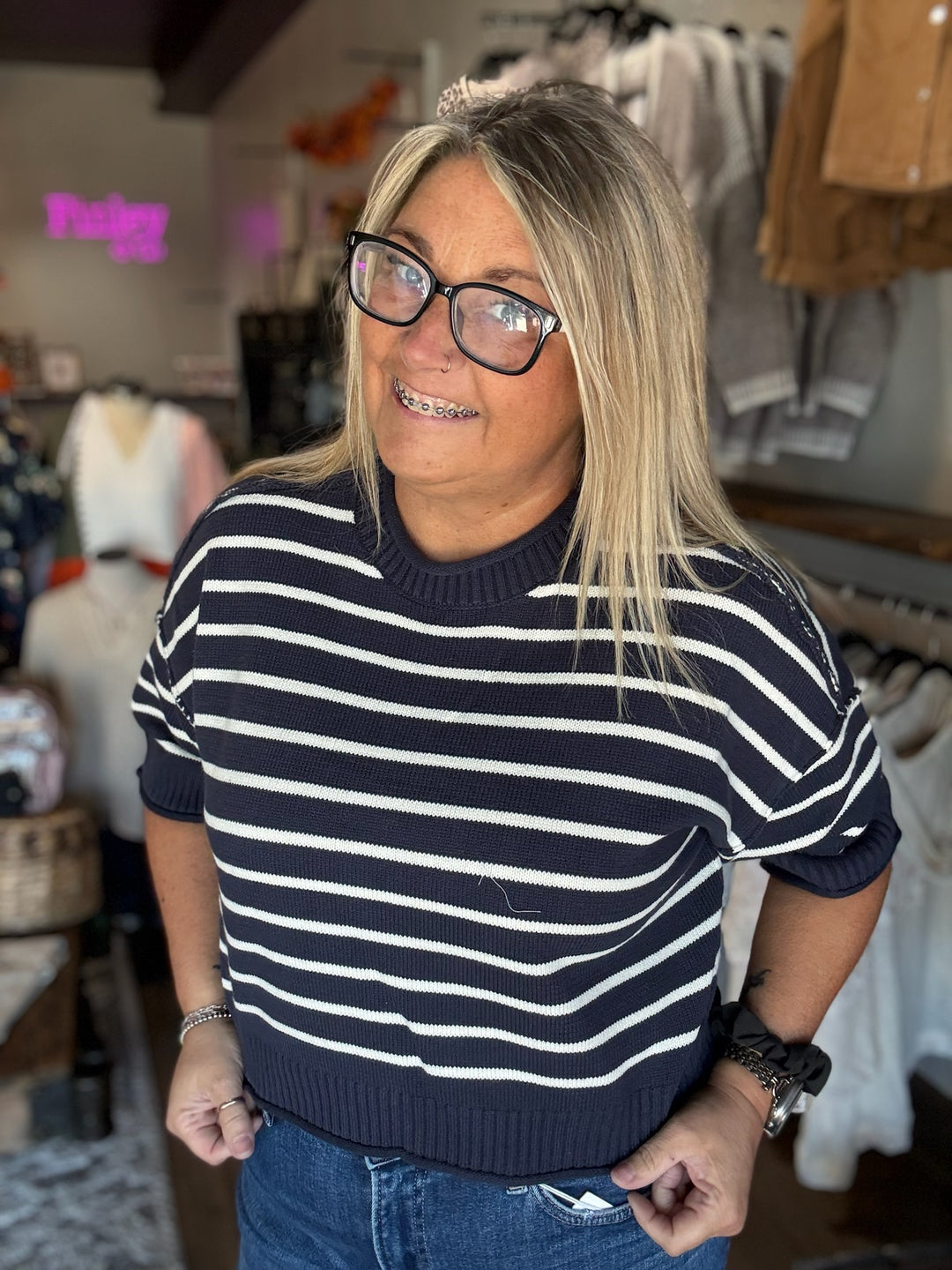 Autumn Navy Striped Sweater Top