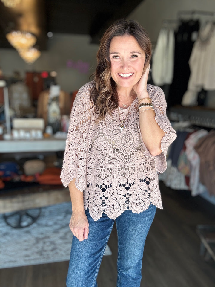 Taupe Crochet Lace Top