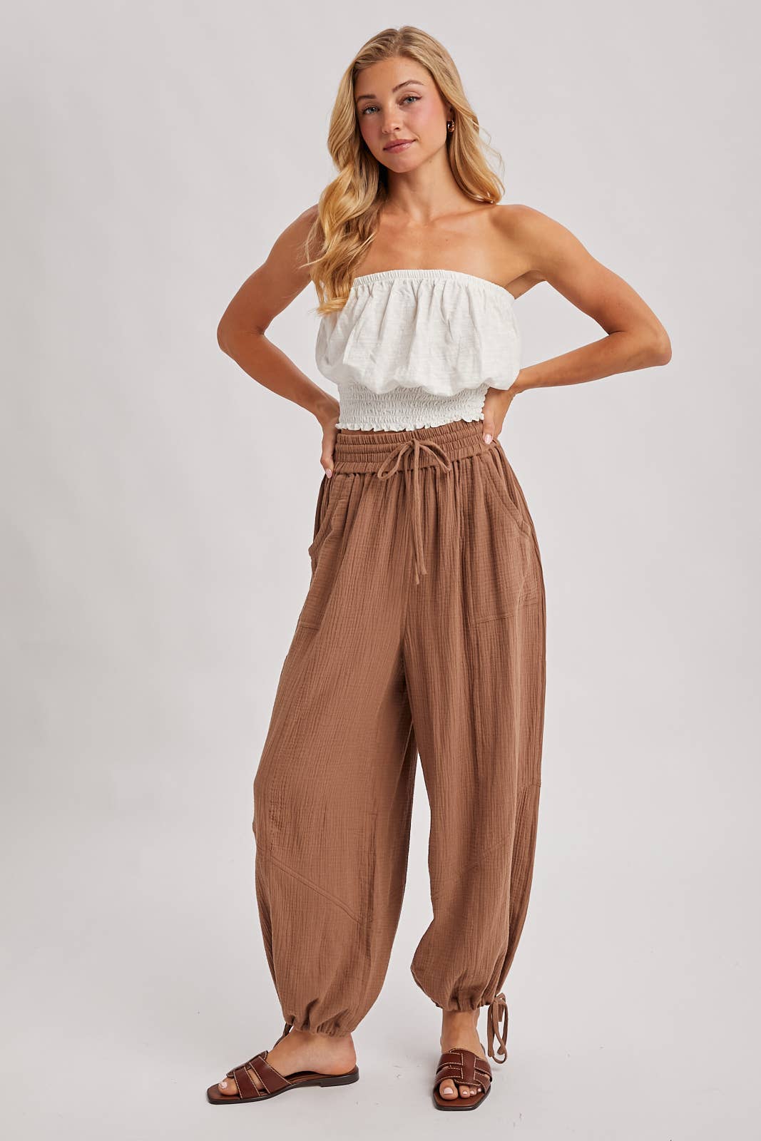 JOGGER HAREM DRAWSTRING PANTS: LT.OLIVE / M