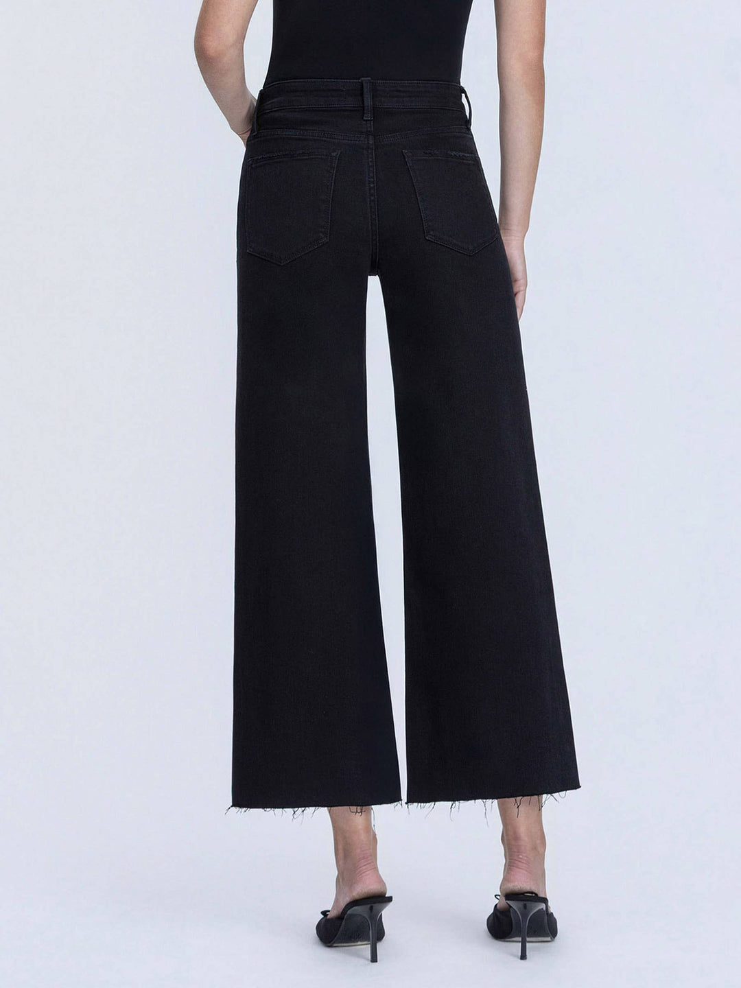 HIGH RISE RAW HEM CROP JET BLACK WIDE LEG JEANS LV1220BK