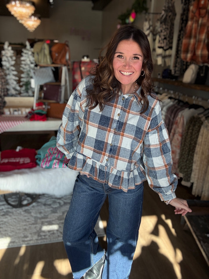 Oversized Ruffle Hem Flannel