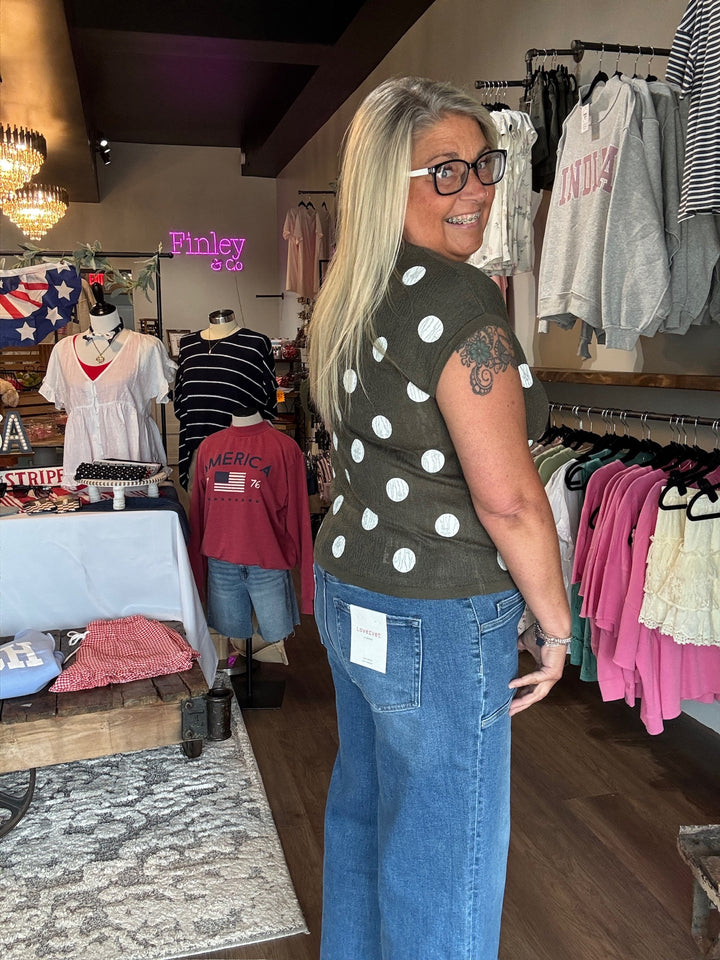 Olive Polka Dot Darling Top