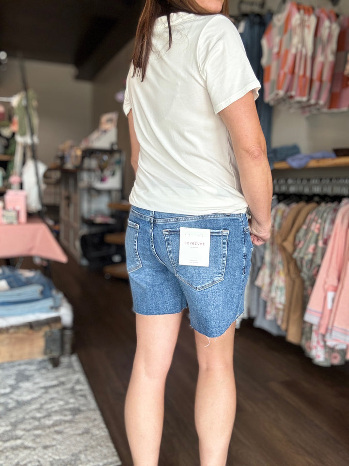 Lovervet High Rise Raw Hem Denim Shorts