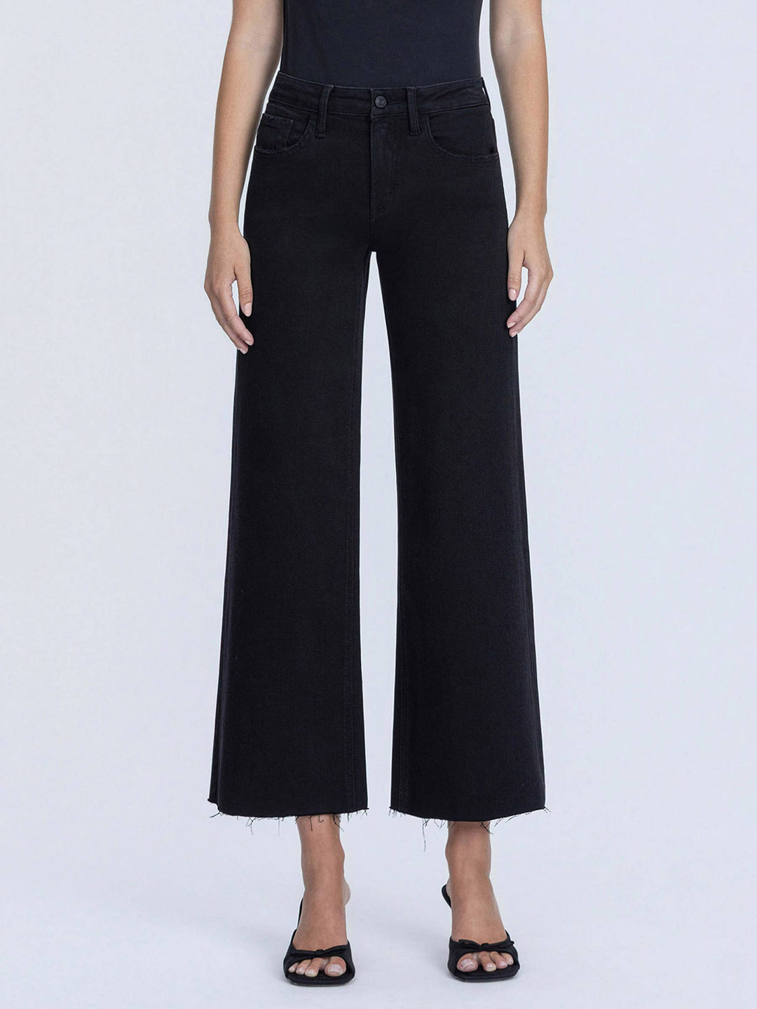 HIGH RISE RAW HEM CROP JET BLACK WIDE LEG JEANS LV1220BK