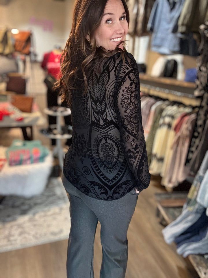 Paisley Black Mesh Top