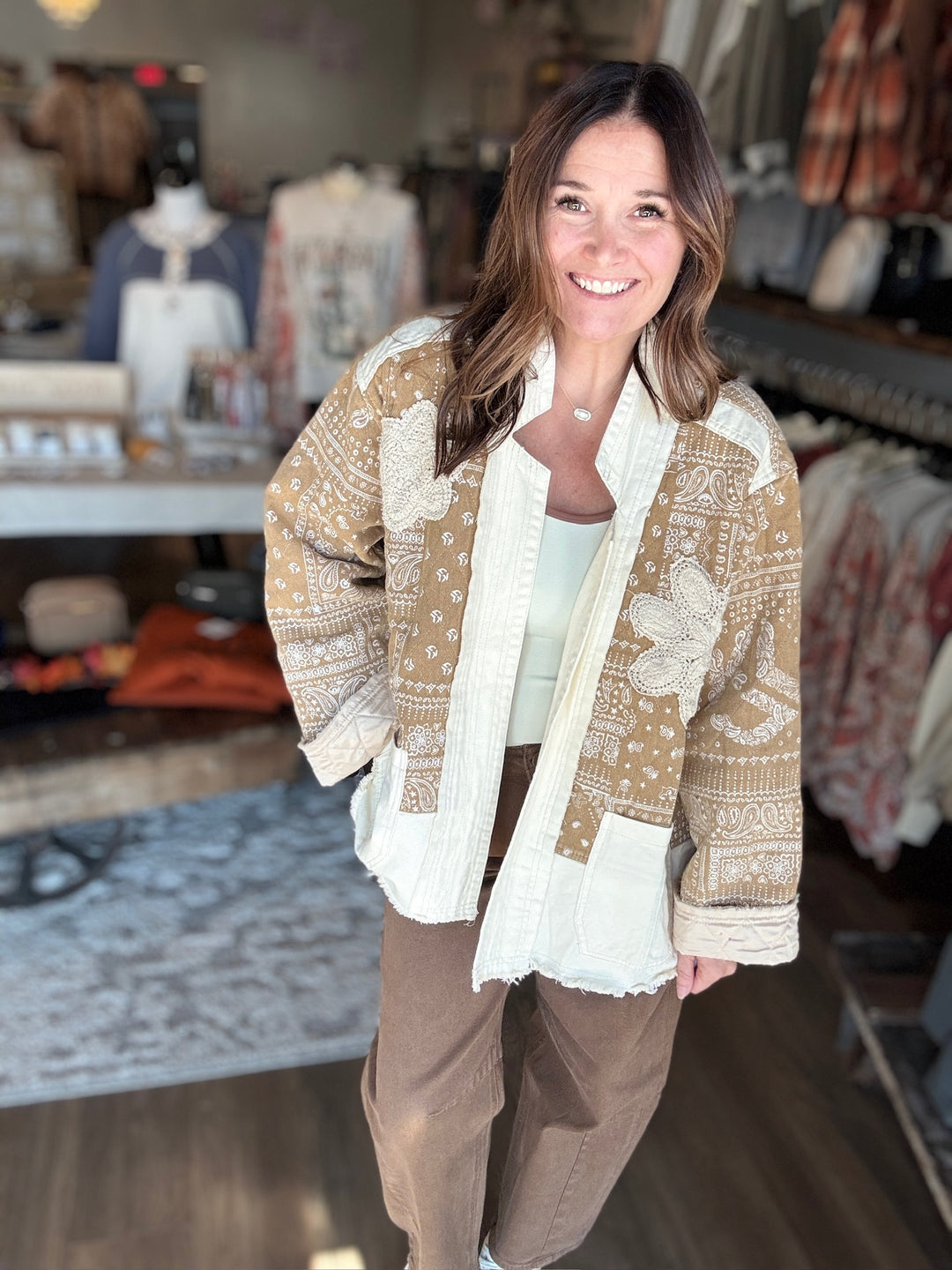 POL Tan Bandana Quilted Jacket