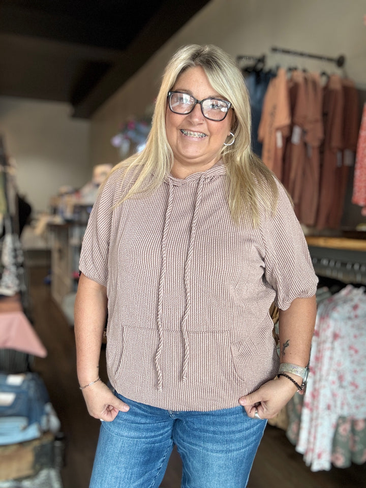 Cocoa Ribbed Hooded Top