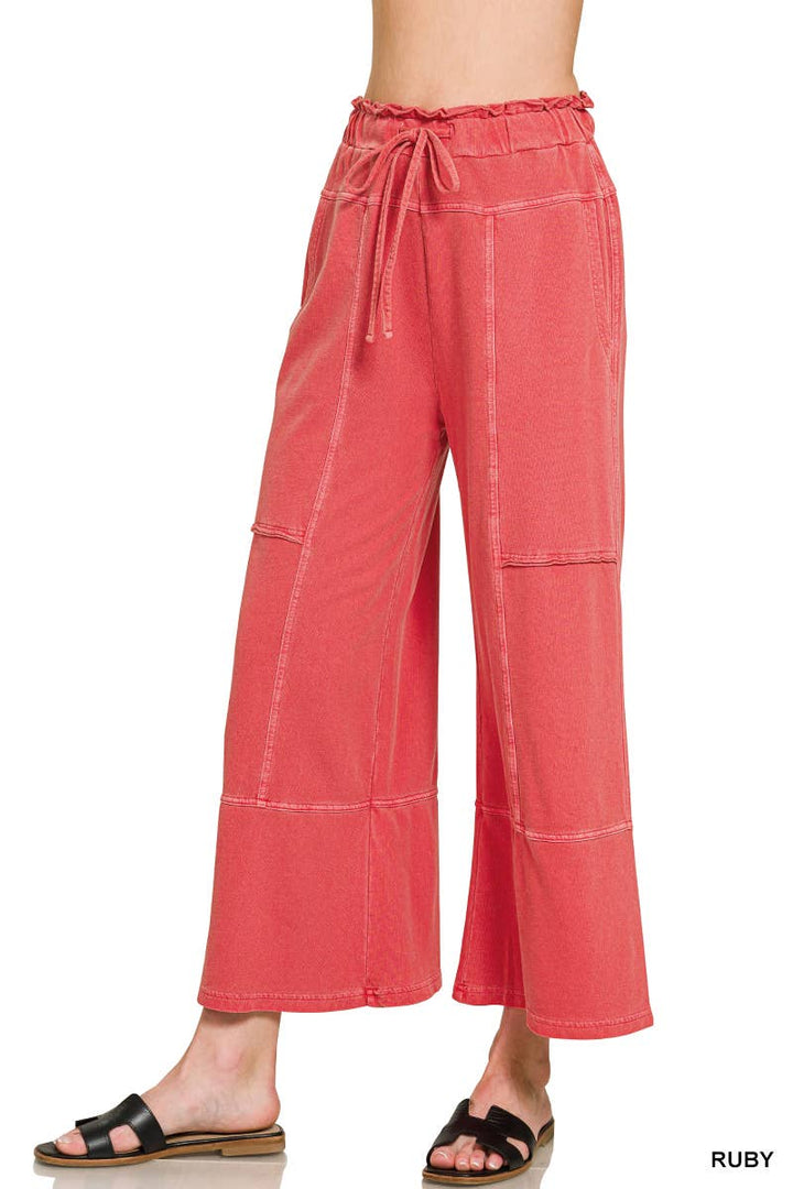 `French Terry Washed Wide Leg Pants w/ Pockets