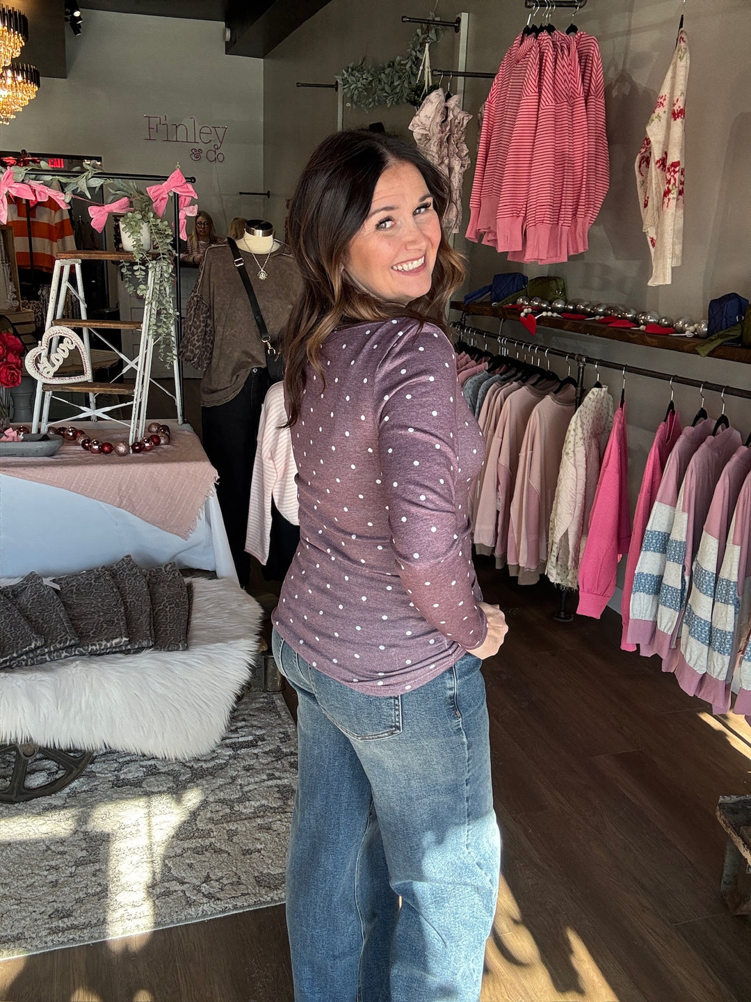 Polka Dot Boat Neck Top