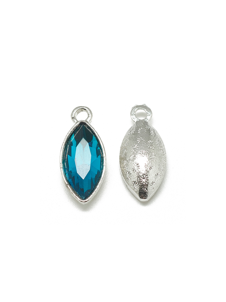 Silver Marquise Colored Glass Charms